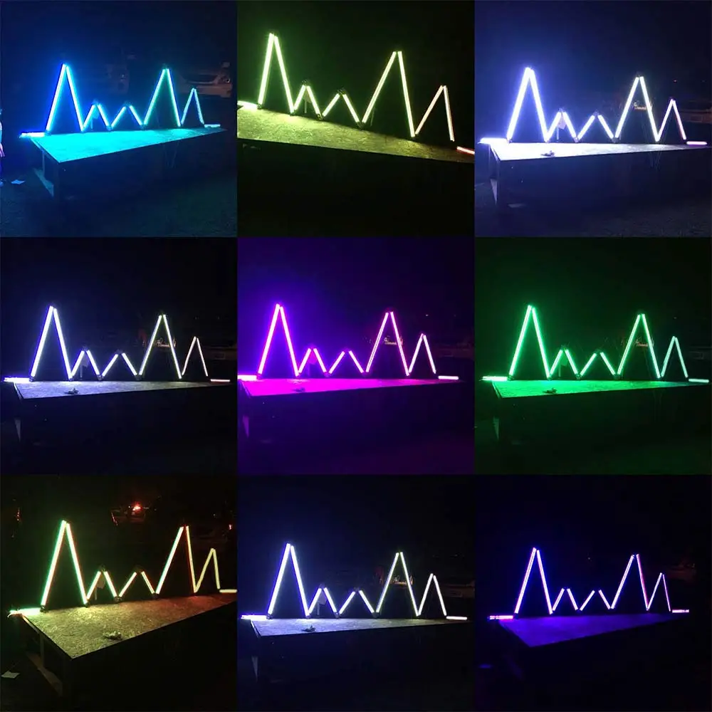 Heartbeat installation art, fabrication, light sculpture, grid of installation lit up at an event